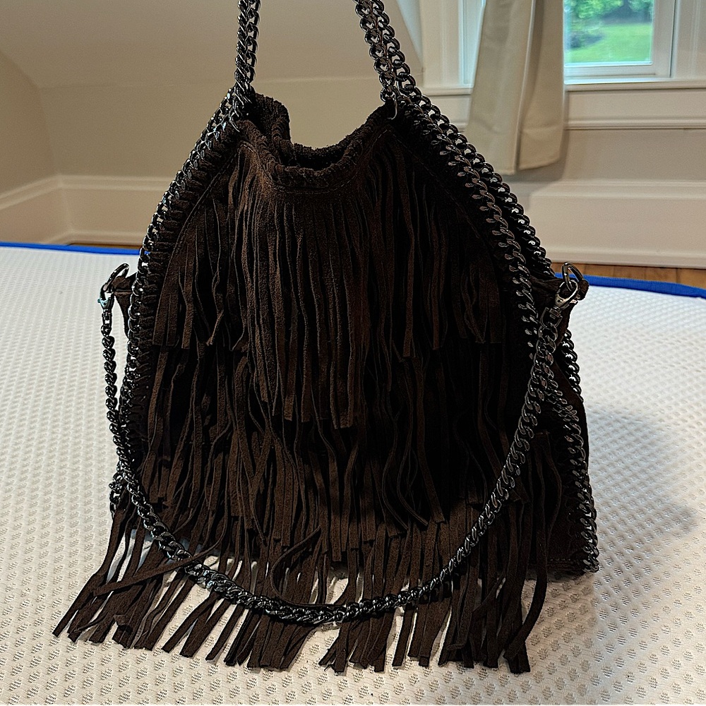 Authentic Italian brown suede leather bag